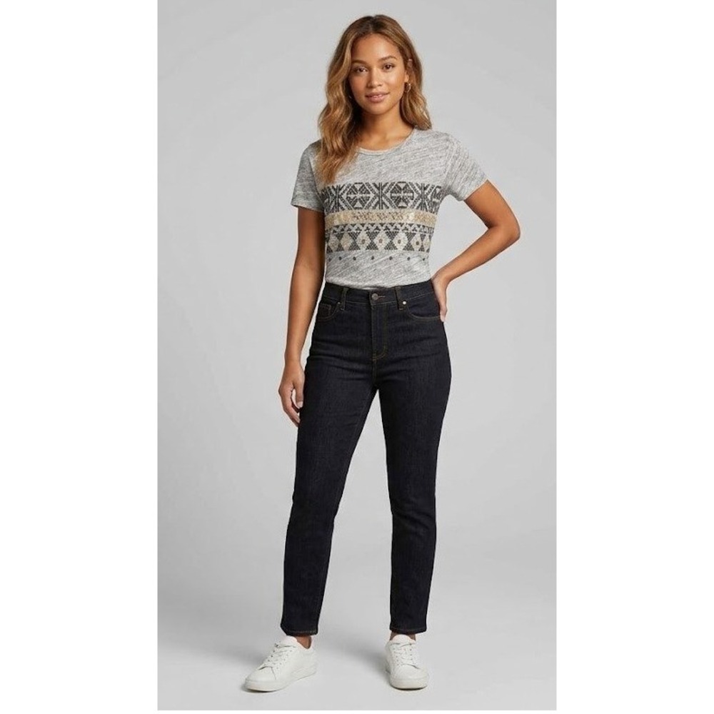 J.Crew Graphic Tee Womens XXS Gray Embellished Tribal Beaded Slub E4456 Boho